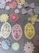 30pc Vintage Style Embroidered Appliques Muted Color Fabric Patches