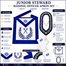 Masonic Sentinel Apron Set Blue Lodge Officer Regalia Chain Collar Gloves