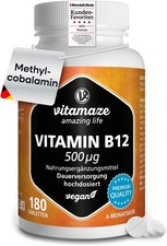 Vitamin B12 hochdosiert und vegan, Methylcobalamin, 500 mcg 180 Tabletten... 