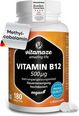 Vitamin B12 hochdosiert und vegan, Methylcobalamin, 500 mcg 180 Tabletten... 