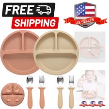 Silicone Baby Feeding Set, 2 Pack Divided Suction Plates for Baby, 2 Pack Spo...