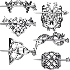 6 Pieces Silver Celtic Hair Slide Hairpins Viking Celtic Hair Clips Knot Stick V