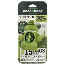 Bag Dispenser + Bags, Green, Unscented , 1 Dispenser, 15 Bags