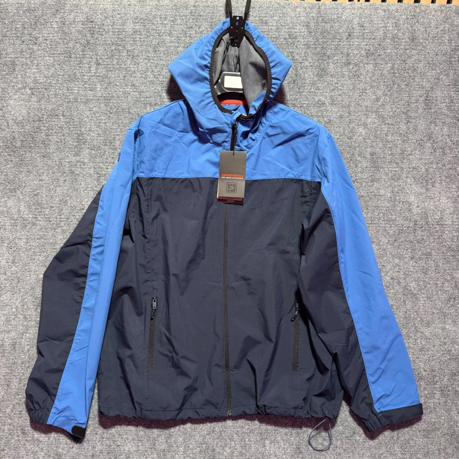 Hawke & Co Mens Pro Series Windbreaker Jacket Blue Navy XL Color Block Hoodie