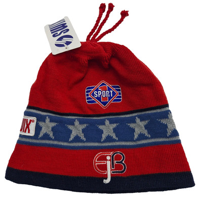 Vintage SWIX Ski Hat Beanie New With Tags Red Blue Stars EJB Norway Retro Winter