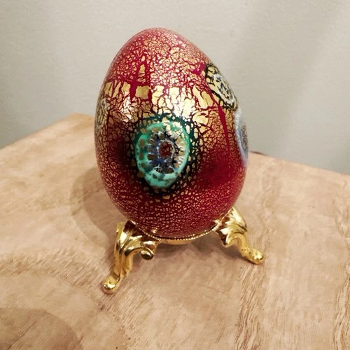 Vintage Murano Vetro Artistico Glass Easter Egg Gold Leaf Red Ferro Lorenzo