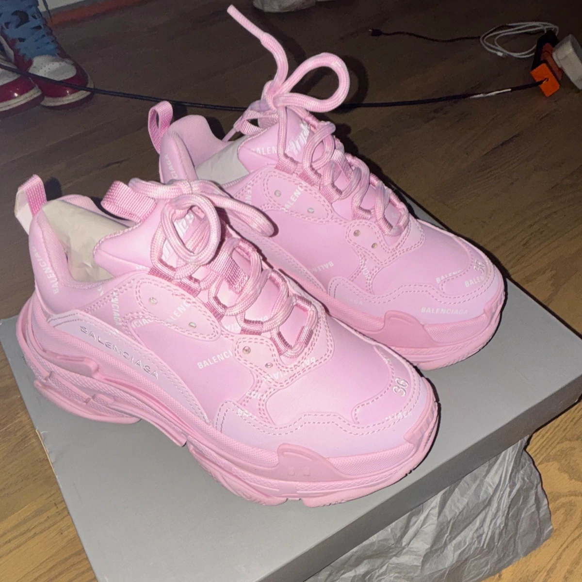 Balenciaga Triple S Sneaker Allover Logo - White Pink W for sale
