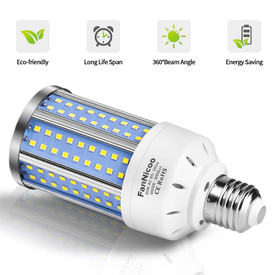 2-Pack 200W Equivalent Corn Light Bulb 3000 Lumen 6500K Cool White Daylight 3... - Image 3 of 4