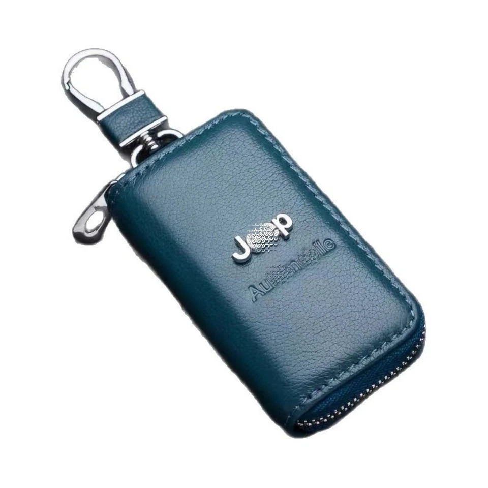 For Jeep Cowhide Leather Car Key Case Bag Remote Key Fob Cover Car Accessorie — 第 4/4 张图片