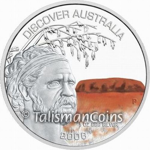 Discover Australia 2006 AYERS ROCK ULURU Aborigène 1 $ once argent pur en EMBALLAGE D'ORIGINE - Photo 1/3