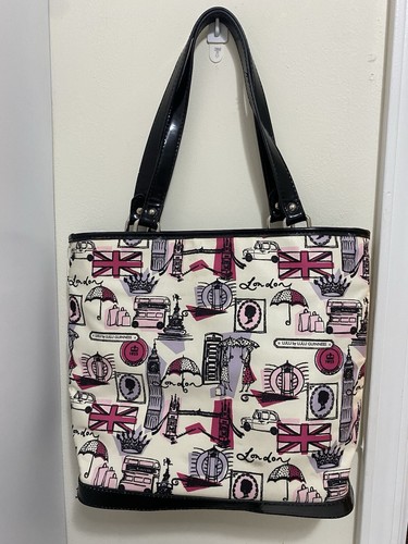 Lulu Guinness Pink Black London England Big Ben Shoulder Hand Bag Purse - Picture 2 of 5