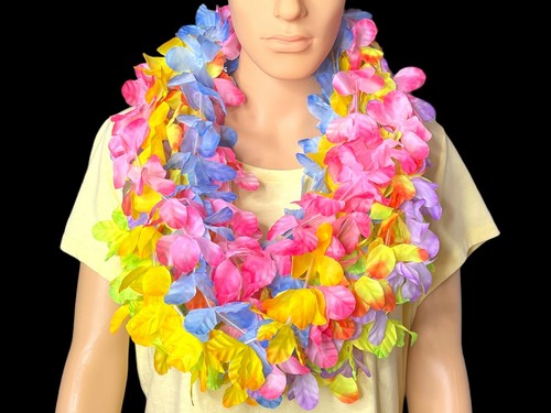 Lot 12 Pink Purple Blue Flower Leis Hawaiian Luau Tropical Beach Party Wedding