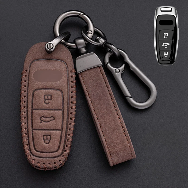 Genuine Leather Car Key Fob Case Cover For Audi A6 C8 A7 S6 S7 S8 A8 Q8 A6L A8L - Изображение 4 из 4