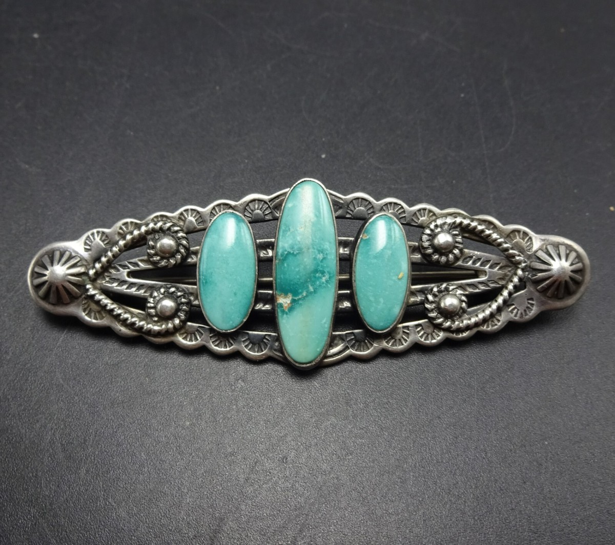 Vintage HARVEY ERA Hand Stamped Sterling Silver NATURAL TURQUOISE