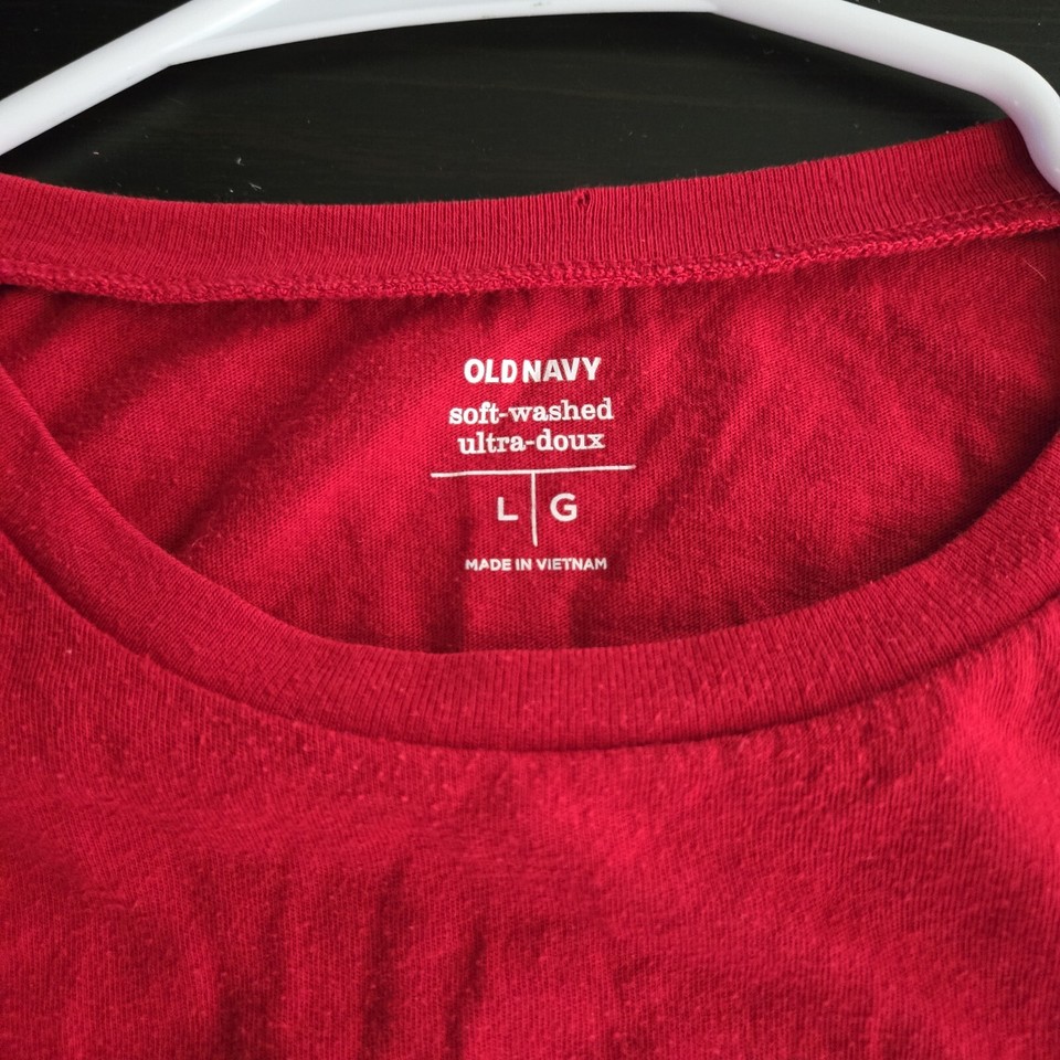 Old Navy Mens Shirt Large Red Christmas Santa Claus graphic soft washed