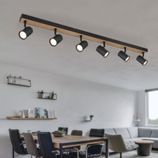 Lampada Wood Plafoniera Luce Lampada Spot Simil Legno MDF Metallo Nero L 115cm