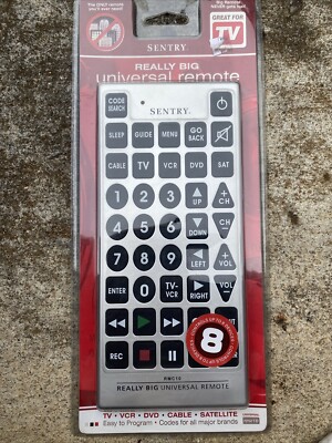 Sentry Really Big Universal Remote Control RMC10 TV DVD VCR As Seen On TV