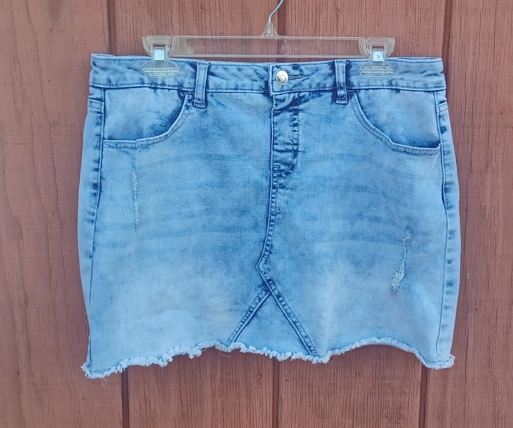 Justice Distressed Stretch Denim Skort Factory Faded Light Wash
