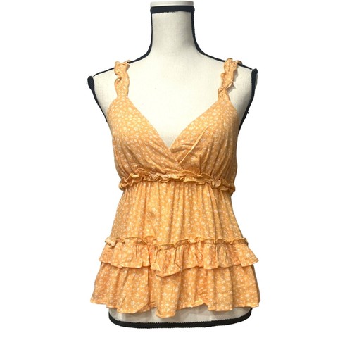 LUSH Ruffle Tiered Tank Top In Mango/ Yellow/ White, S - Picture 1 of 9
