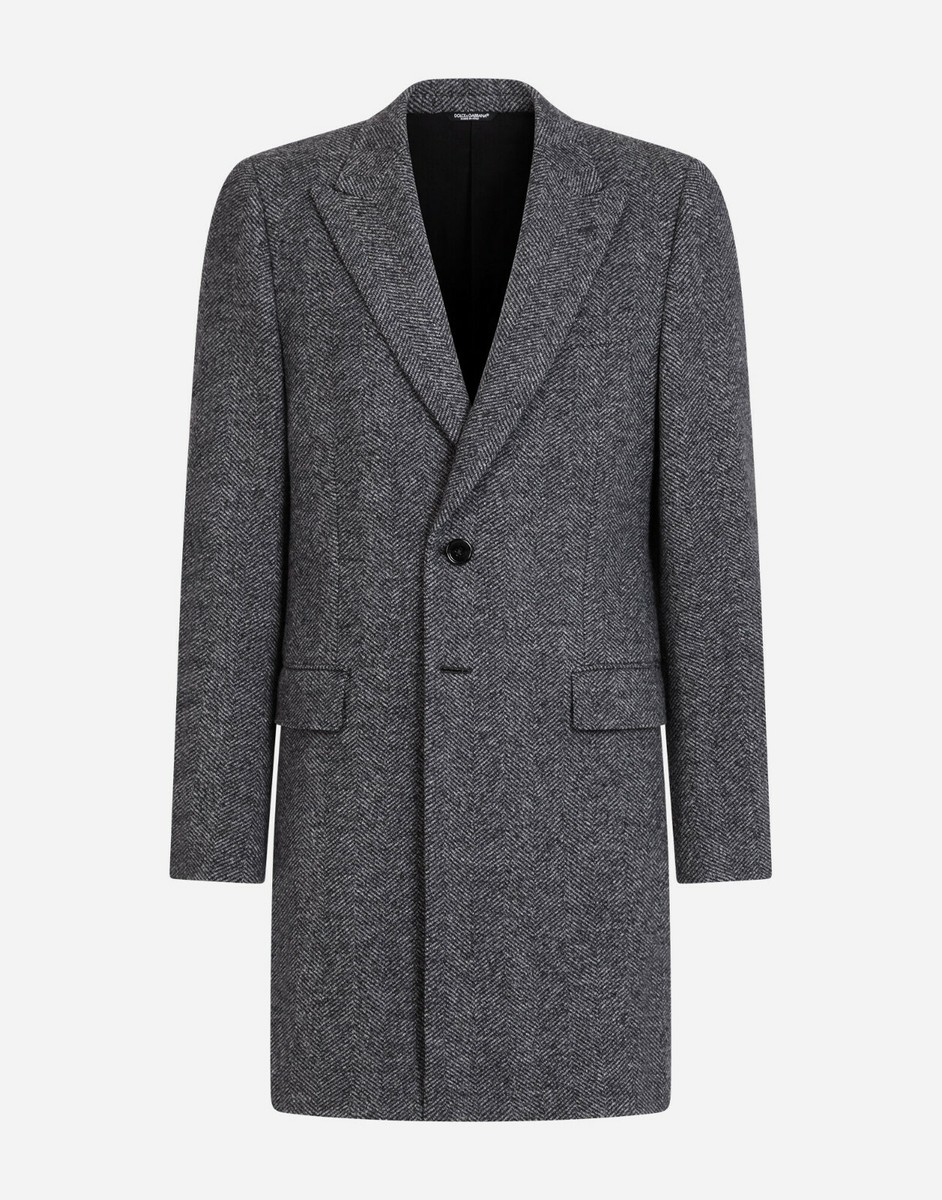Dolce & Gabbana-D&G- Men Grey Wool Herringbone Overcoat-Sz US36