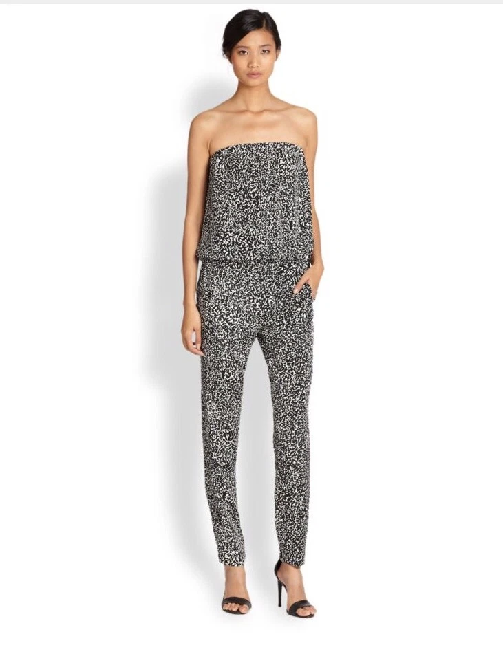 NUEVO CON ETIQUETAS $495.00 Mono Derek Lam 10 Crosby Negro/Blanco Seda Sin Tirantes Talla 2 Foto 2 de 4