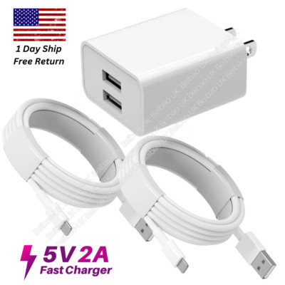 USB Fast Charger Block Dual Port Power Adapter Cube For iPhone 14 13 12 11 8 XR