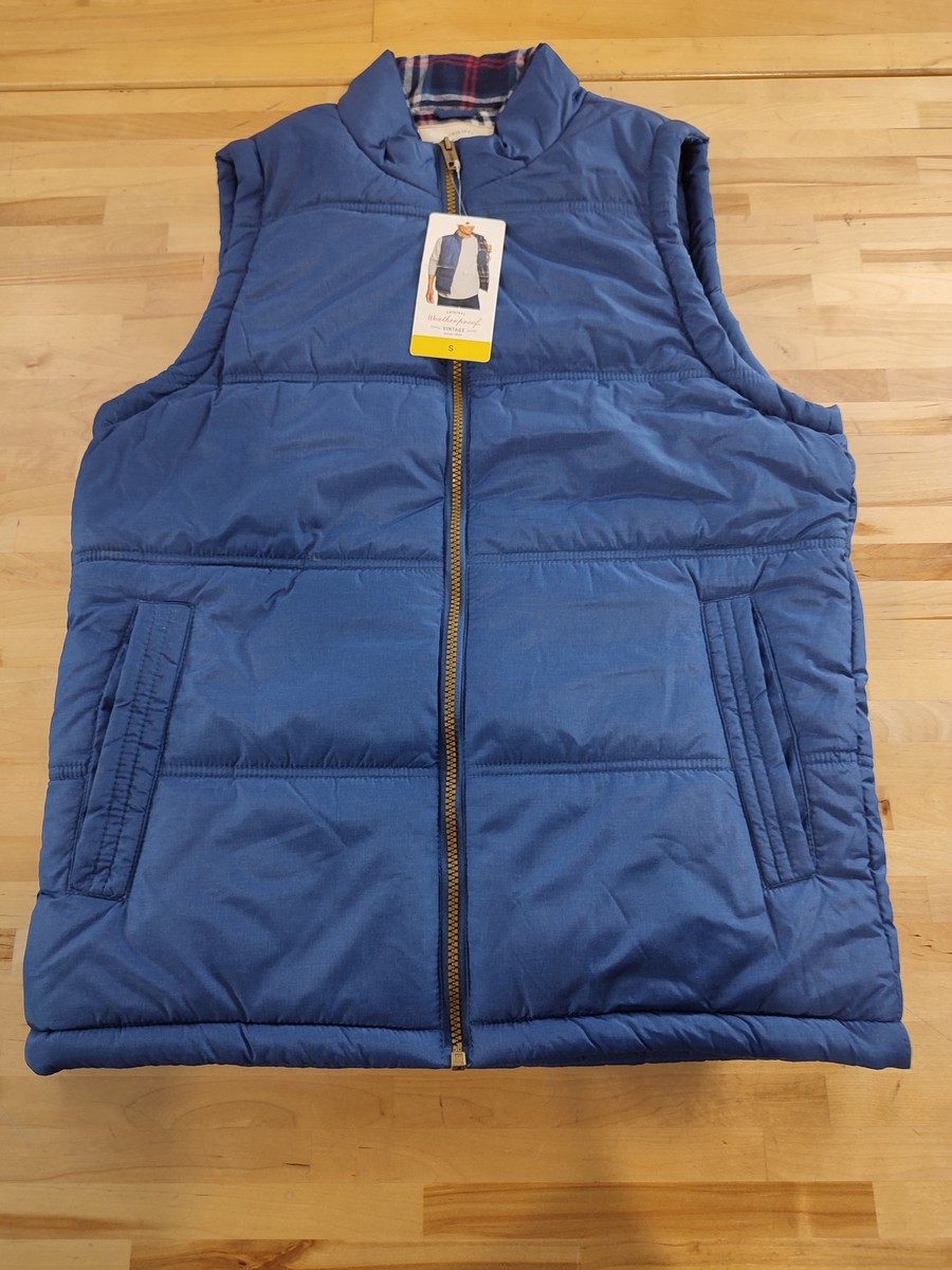 Weatherproof Vintage Men's Fleece Lined Puffer Zip-front Vest Blue
