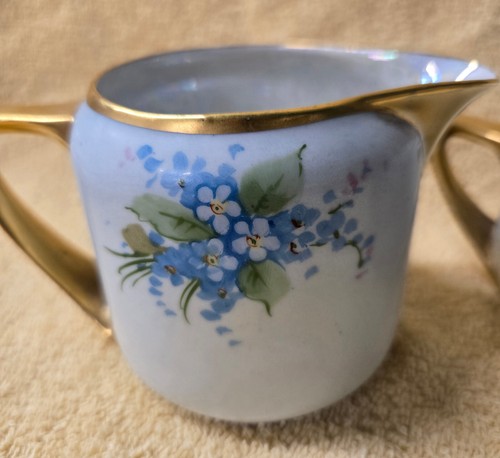 O&E.G. Royal Austria Cream & Sugar Art Deco Alice HR Tray Blue Forget Me Knots - Picture 7 of 10