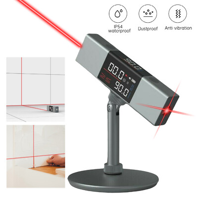 Digital Double Laser Protractor Laser Level Angle Measurer Tool W/Stand Holder