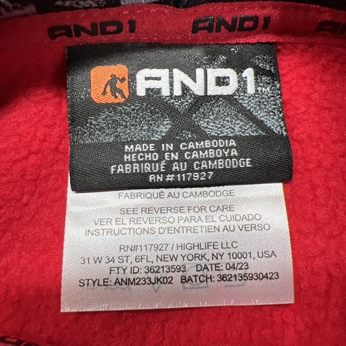 And1 Jump shot 111 Jacket Red Zippered Fleece Lined Hooded Size Large NWT - Picture 7 of 10