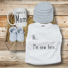 New Baby-New Mom-Gift Box-Baby Shower-Handmade Crochet Hat and Boots