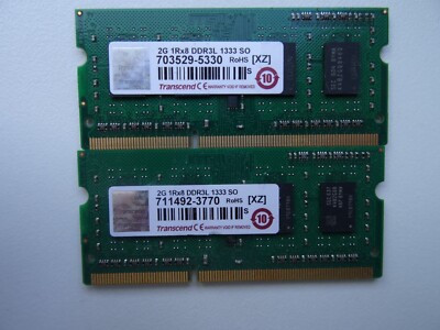 Transcend 2x 2GB DDR3-1333 SO DDR3 1Rx8 1333 MHZ SODIMM(204 Pin)RAM. 4GB DDR3