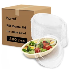 Karat PET Dome Lid for 28oz Bagasse Burrito Bowl - 300 pcs, FP-KDL1065-PET