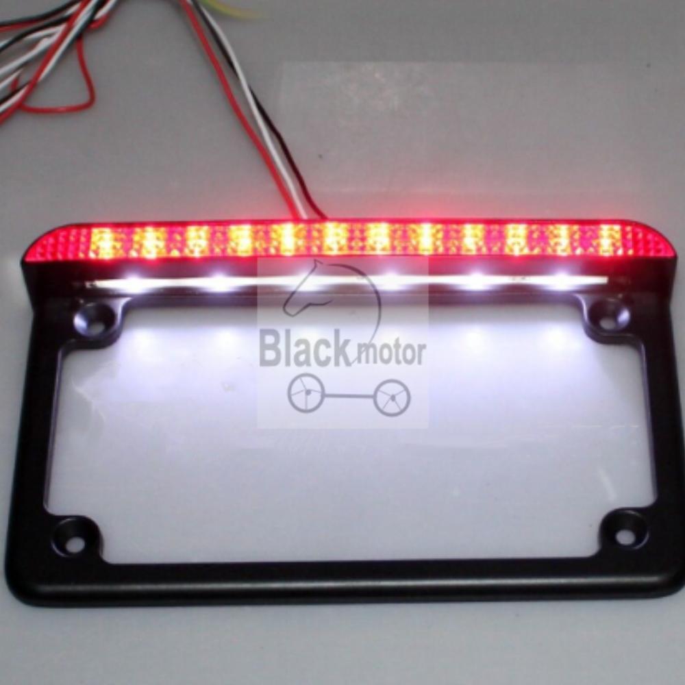 Black Motorcycle Aluminum License Plate Frame w/ LED Tail Brake Light  Universal