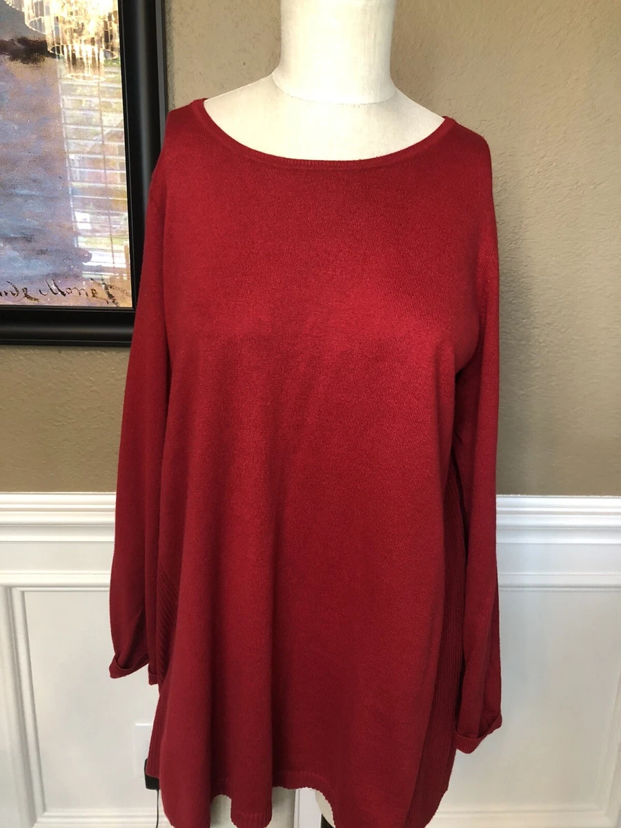 J Jill Red Tunic Sweater Size Large A-Line/Swing Pullover Long Sleeve Scoop  Neck