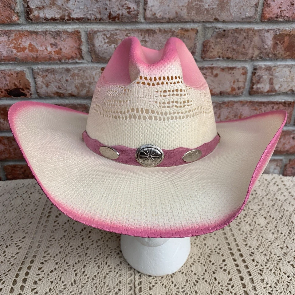 Western Express Inc ковбой соломенная шляпа розовый кремовый резинке богемное Мексика размер S/M - Изображение 2 из 4