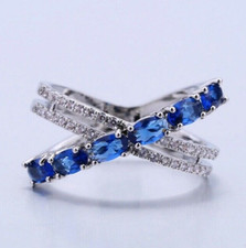 3 Ct Simulated Sapphire Promise Band Silver Plated Twisted Christmas Gifts Ring