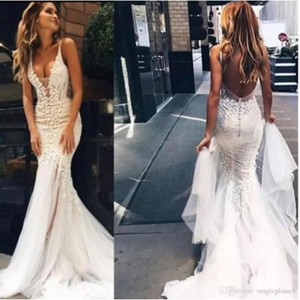 Sexy Mermaid  Deep V Neck Backless Country  Beach Wedding  