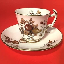 ROYAL CHELSEA CUP & SAUCER VINTAGE DEMITASSE FRUIT GOLD DESIGNS & TRIM ENGLAND 