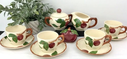 Franciscan Apple Set of 4 Cups, Saucers Covered Sugar, Creamer & Tea Bag Holder