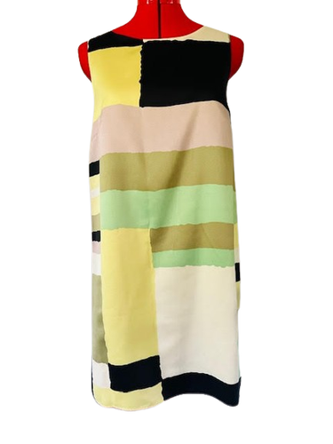 Color Block Shift Satin Dress Sheath James Coviello Mod 60's Sz Small S NEW - Picture 9 of 10
