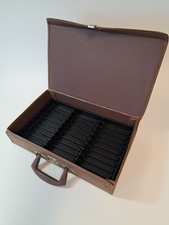 Vtg Cassette Tape Briefcase Storage Case Faux Leather Brown Black Interior 30