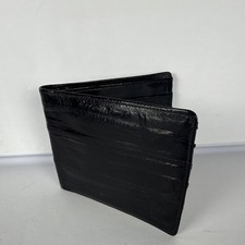 Men  s Genuine Eel Skin Leather Bifold Wallet Black Exotic Striated Pocket Book