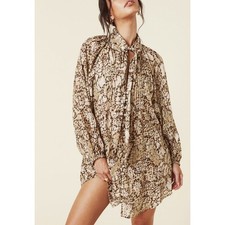 Spell & The Gypsy Collective Brown Animal Print Pleated Tunic Blouse Medium