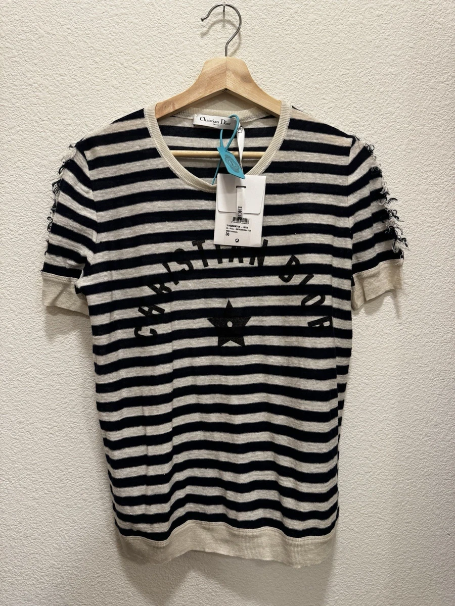 Christian Dior ストライプタンクトップ 36 Tank Top White Ribbed Cotton Jersey | DIOR