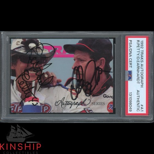 Richard Petty & Dale Earnhardt Sr signed 1992 Traks Card PSA DNA Slab Auto C5624