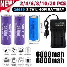 26650 3.7V 6000mAh Rechargeable Battery Batteries & 2-slot Charger LOT USA