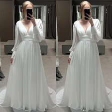 Chiffon Wedding Dresses V Neck Long Sleeves Beach Boho Elegant Bridal Gowns