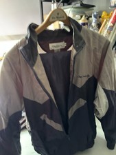 Vtg Oleg Cassini 90s Black Gray Windbreaker Suit XL