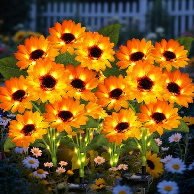 Solar Garden Lights 4 Pack 24 Solar Sunflower Lights, Gifts for Mom Women Gra...